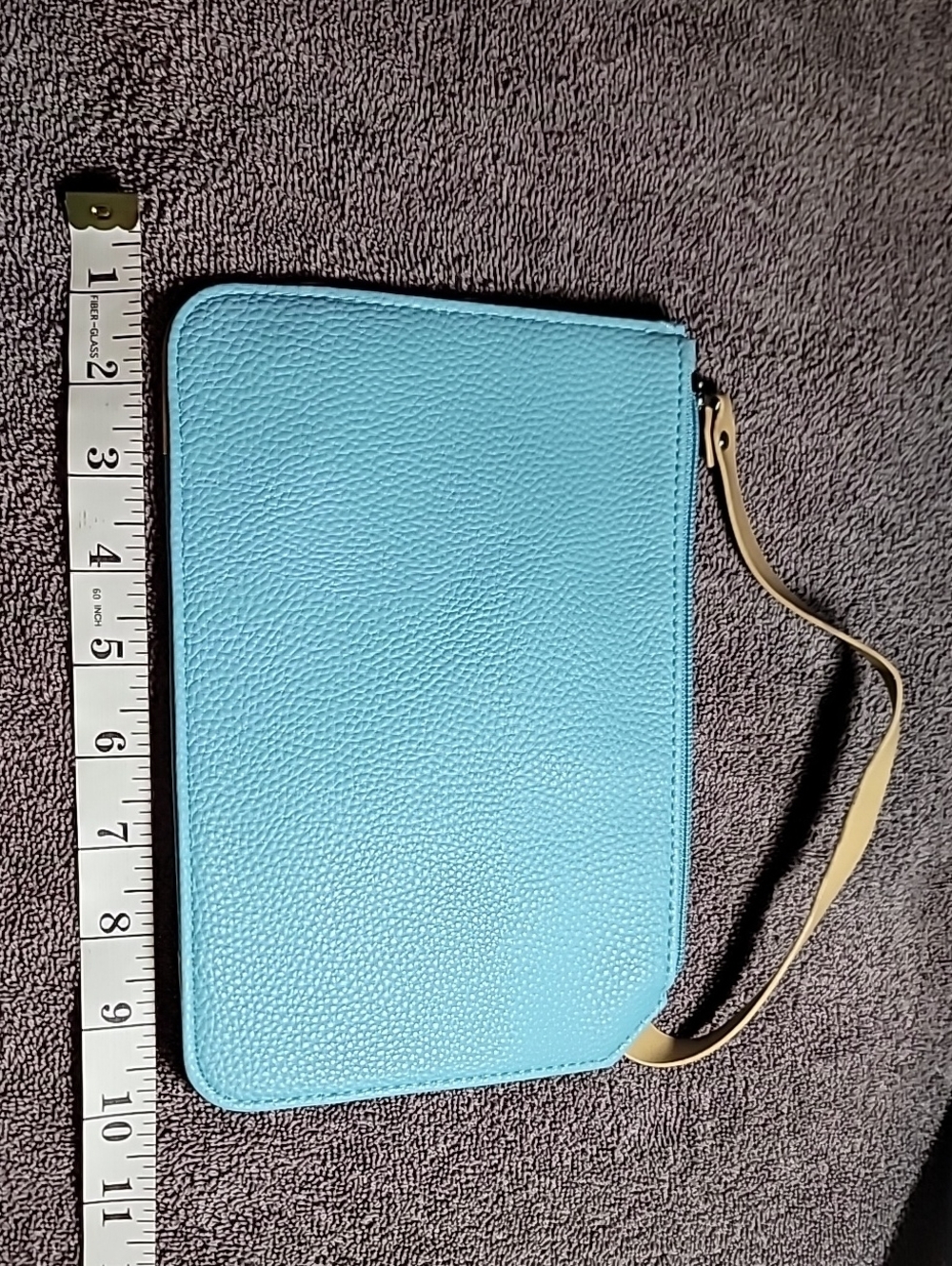 Light Blue Leather Wristlet Clutch with Tan Accents - Picture 2 of 6